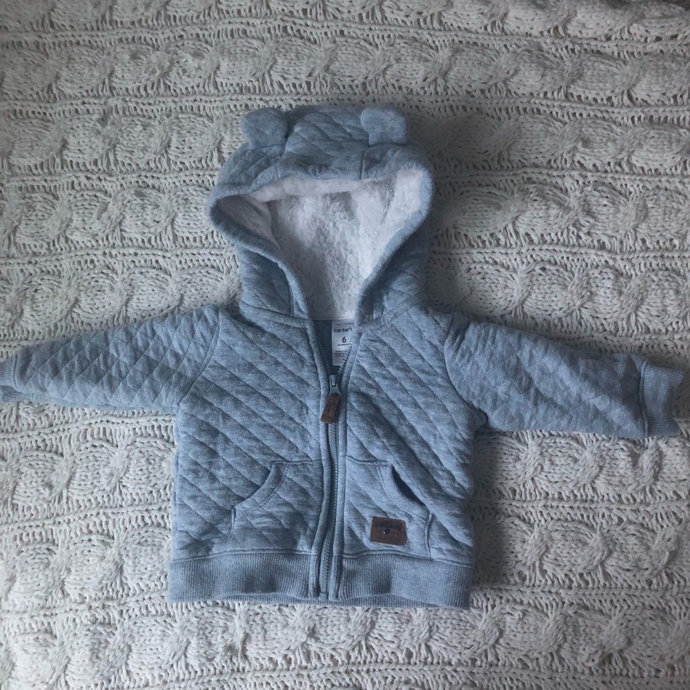 Carter’s Quilted Light Gray Hoodie Zip Up Sweater